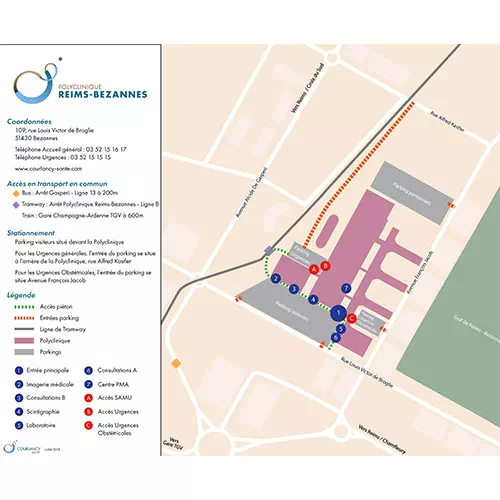 Plan d'accès de la Polyclinique Reims-Bezannes Courlancy Santé